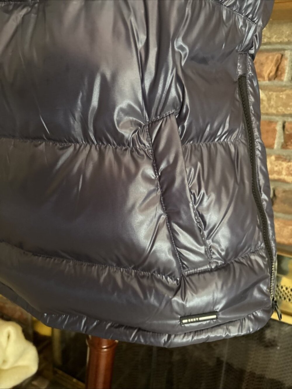 DKNY Sport Gray Down Shiny Puffer Vest New Size Small Sling Hiking Walking - Picture 3 of 10
